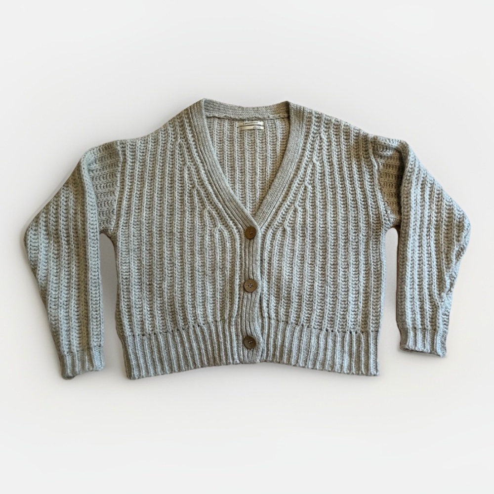 By Anthropologie V Neck Wool Blend Knit Cardigan Gray/Baby Blue Sz M